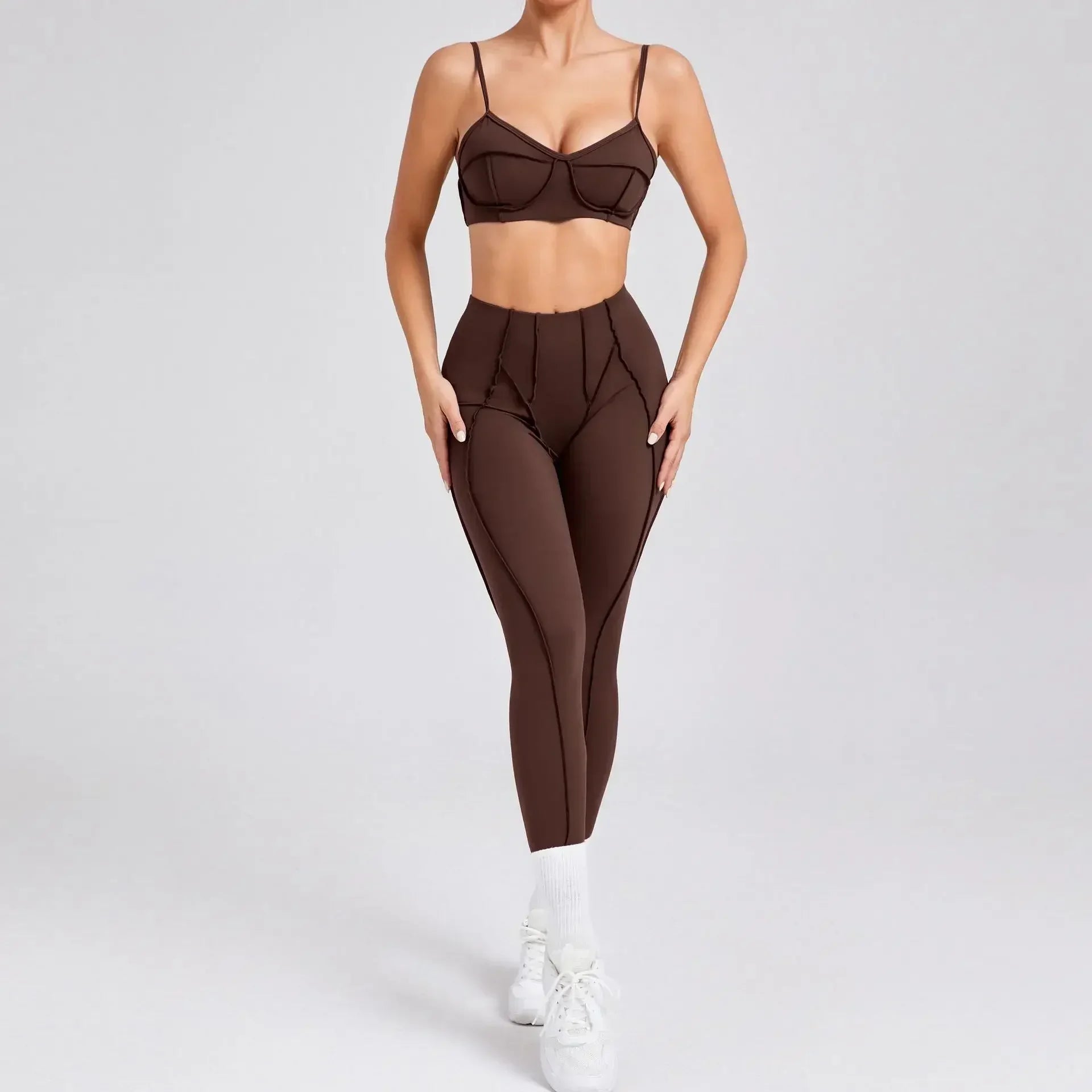 Yoga esportes conjuntos de fitness cintura alta hip-lifting calças abertas volta sutiã terno casual correndo treino ginásio leggings sexy conjuntos femininos