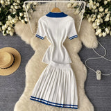 Conjuntos de Malha da Moda em 2 Peças para Mulheres, Roupas de Verão 2026, Top com Gola Polo e Saia Mini, Conjuntos Casuais de Vestido Tricotado