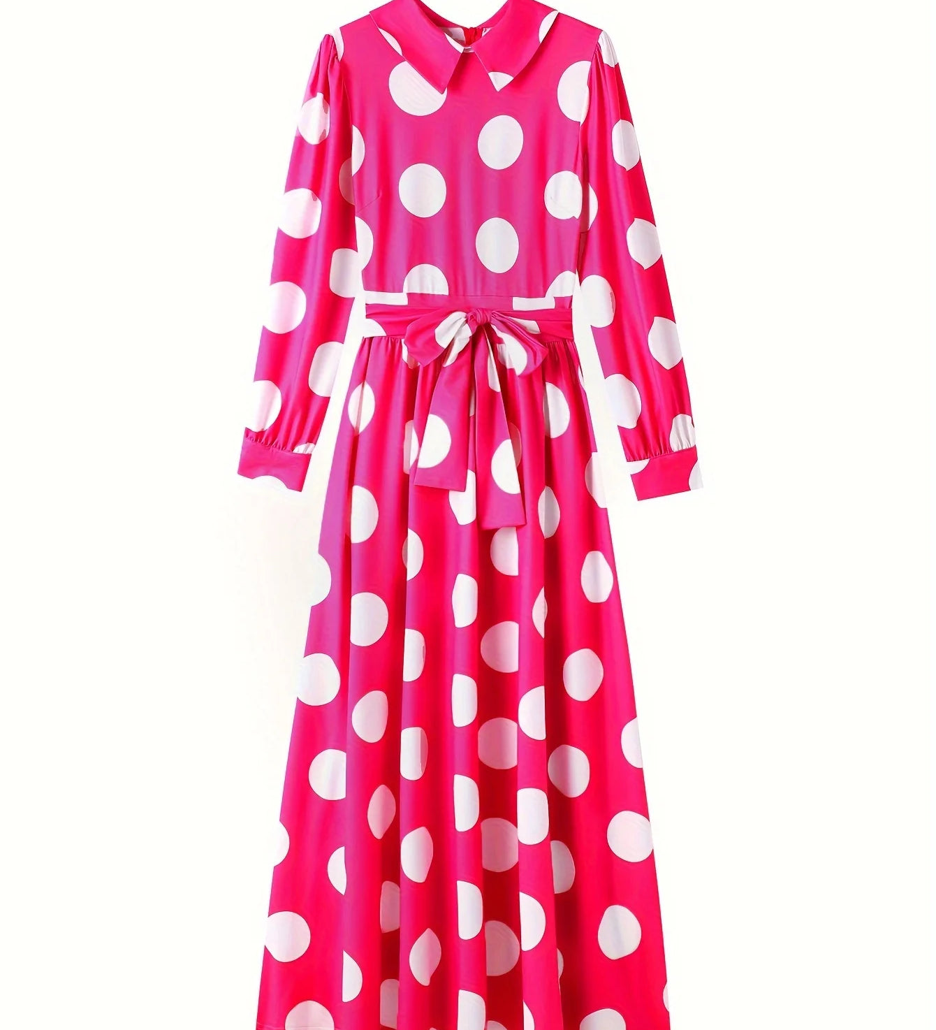 Elegante vestido longo com nó arco para mulheres, veste feminina, bolinhas para senhora, vestidos maxi casuais, manga