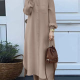 Vestido muçulmano casual para mulheres, camisa de manga comprida e roupas de bebê, vestidos abotoados, árabe saudita, Dubai, outono, conjunto de 2 peças, 2023