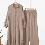 Vestido muçulmano casual para mulheres, camisa de manga comprida e roupas de bebê, vestidos abotoados, árabe saudita, Dubai, outono, conjunto de 2 peças, 2023
