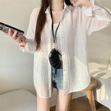 Blusas de Chiffon Leves e Soltas com Manga Longa e Botões para Mulheres, Camisas Casuais de Verão