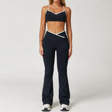 Conjunto de yoga 2 peças roupas de treino feminino agasalho roupas de ginástica cintura alta bell-bottoms sexy fitness bta terno esportivo