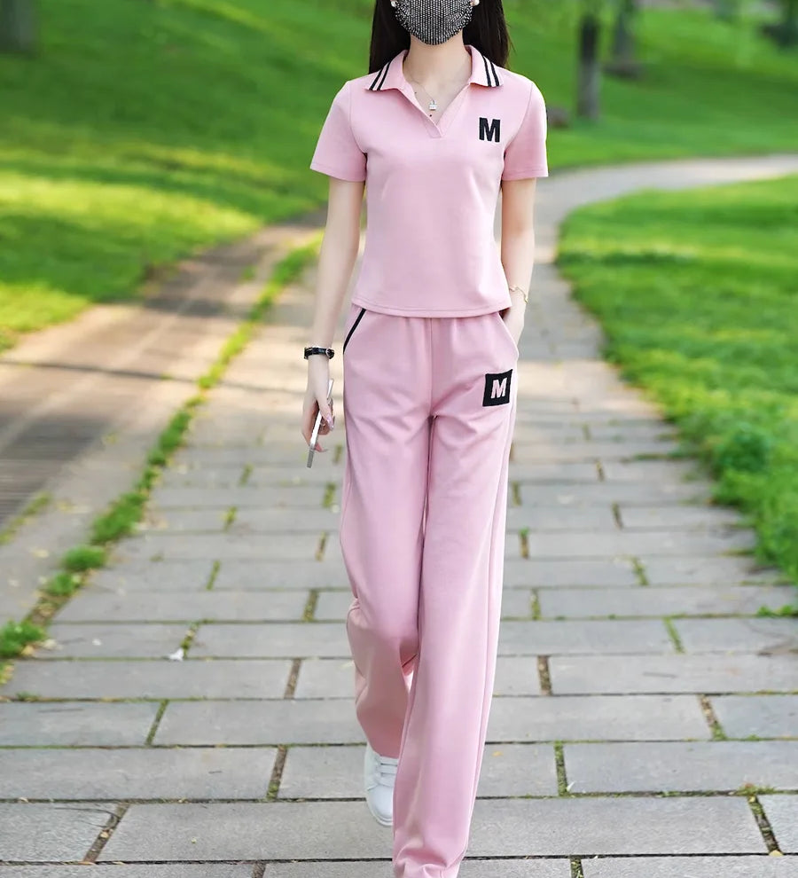 Conjunto de roupas esportivas casuais para verão feminino, calças largas, celebridade da moda na internet, moda nova, 2 peças