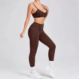 Yoga esportes conjuntos de fitness cintura alta hip-lifting calças abertas volta sutiã terno casual correndo treino ginásio leggings sexy conjuntos femininos