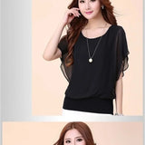 Blusas de chiffon femininas casuais manga curta batwing o pescoço moda coreana viajando elegante senhoras respirável macio elegante verão
