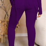 Calça de carga longa feminina, sexy slim fit, cordão casual, bolso com botões de emenda, calça reta, renda para cima, cintura elástica alta