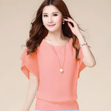 Blusas de chiffon femininas casuais manga curta batwing o pescoço moda coreana viajando elegante senhoras respirável macio elegante verão