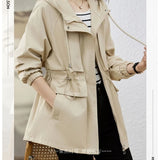 Trench coat feminino 2025 nova primavera outono roupas com capuz blusão jaqueta feminina outerwear topos fino coringa casual estudante casacos