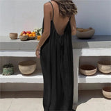 Vestido Casual Maxi 2026 Feminino Vestidos Estilo Simples Roupa de Casa Confortável Solto Cor Sólida Alça Costas Descobertas