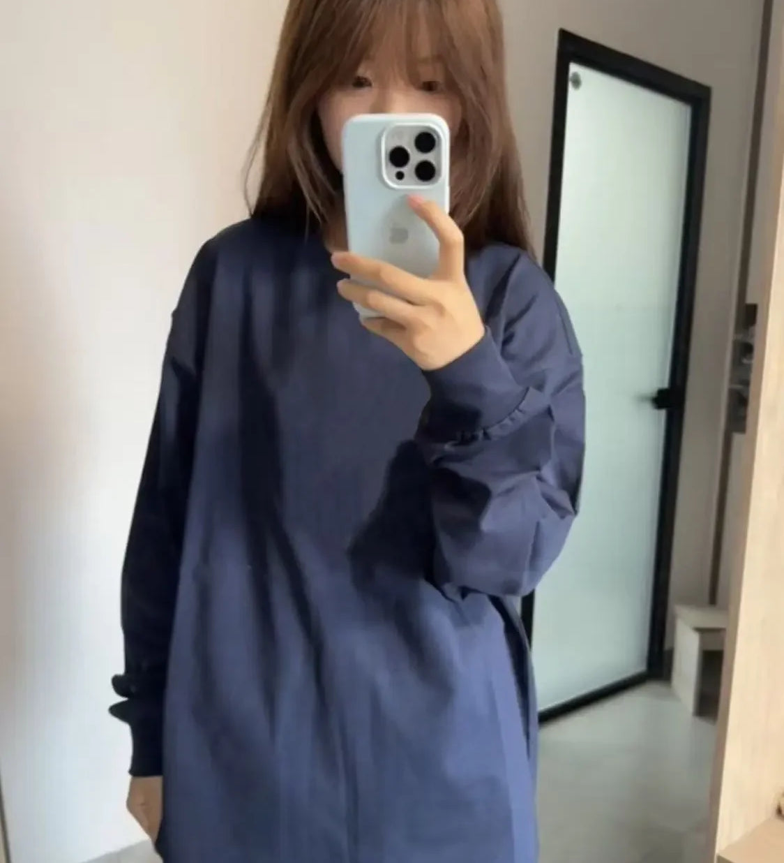 Nova camisa base básica para primavera e outono versátil cor sólida topo puro algodão manga longa solta camiseta para mulher