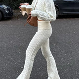 Conjunto de Malha Feminino com Calças de Cintura Alta e Suéter Oversized, Conjunto de Três Peças Confortável para Outono e Inverno 2025