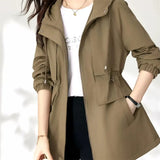 Trench coat feminino 2025 nova primavera outono roupas com capuz blusão jaqueta feminina outerwear topos fino coringa casual estudante casacos