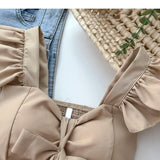 Top curto com babados para as mulheres, sexy, elegante, simples, streetwear, vintage, férias de verão, casual, jovem, estética, todos os jogos, ulzzang, novo