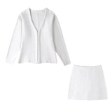 Conjuntos de saia de malha feminina primavera manga longa casaco de malha + mini saias de cintura alta 2 peças ternos casuais roupas femininas