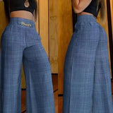 Calças femininas de cintura alta perna larga moda sólida escritório feminino casual queimado calças para mulheres verão novo elegante calças pretas