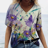 Camiseta feminina de grandes dimensões verão moda desenhada impressa casual manga curta pulôver confortável plus size camiseta roupa da moda