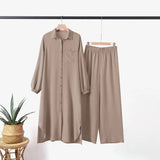 Vestido muçulmano casual para mulheres, camisa de manga comprida e roupas de bebê, vestidos abotoados, árabe saudita, Dubai, outono, conjunto de 2 peças, 2023