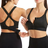 Sutiãs esportivos para mulheres zíper frontal alça ajustável à prova de choque elástico fitness atlético sutiã fino yoga colheita topo