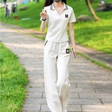 Conjunto de roupas esportivas casuais para verão feminino, calças largas, celebridade da moda na internet, moda nova, 2 peças