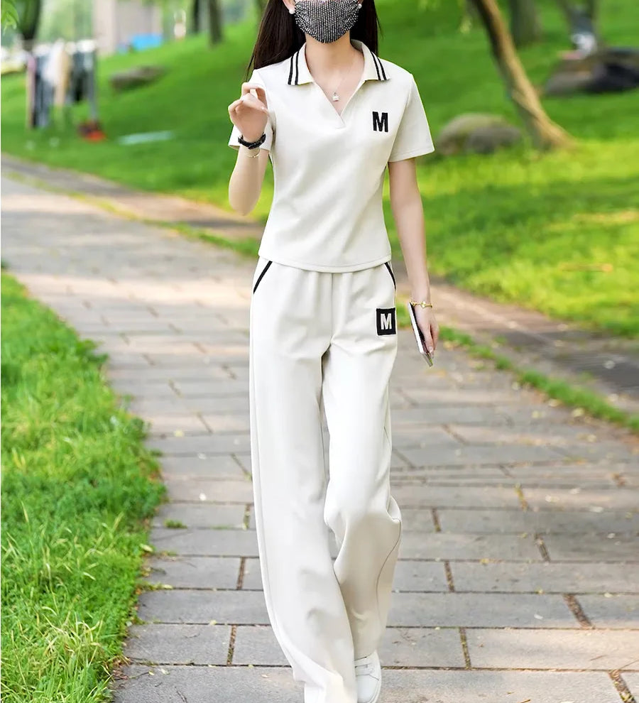Conjunto de roupas esportivas casuais para verão feminino, calças largas, celebridade da moda na internet, moda nova, 2 peças