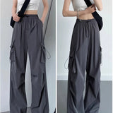Calça de carga feminina calças de perna larga verão outono moda feminina cintura alta streetwear solto calças casuais calças retas