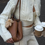 Conjunto de Malha Feminino com Calças de Cintura Alta e Suéter Oversized, Conjunto de Três Peças Confortável para Outono e Inverno 2025