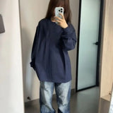 Nova camisa base básica para primavera e outono versátil cor sólida topo puro algodão manga longa solta camiseta para mulher