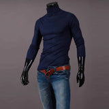 Camiseta básica de gola alta masculina, slim fit, gola alta, tops finos, moda casual, primavera, outono, primavera