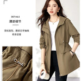 Trench coat feminino 2025 nova primavera outono roupas com capuz blusão jaqueta feminina outerwear topos fino coringa casual estudante casacos