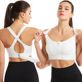 Sutiãs esportivos para mulheres zíper frontal alça ajustável à prova de choque elástico fitness atlético sutiã fino yoga colheita topo