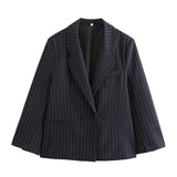 Bsay blazers para mulheres moda outono inverno solto listras finas manga longa ternos trespassado jaqueta chique feminino terno casaco