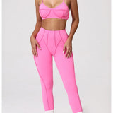 Yoga esportes conjuntos de fitness cintura alta hip-lifting calças abertas volta sutiã terno casual correndo treino ginásio leggings sexy conjuntos femininos
