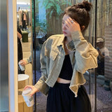 Jaquetas jeans cortadas femininas, Streetwear casual, Unissex, Básico, Todos os jogos, Ulzzang Design, Retro, Doce, Legal, Chique, Ins