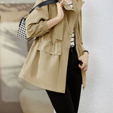 Trench coat feminino 2025 nova primavera outono roupas com capuz blusão jaqueta feminina outerwear topos fino coringa casual estudante casacos