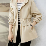 Trench coat feminino 2025 nova primavera outono roupas com capuz blusão jaqueta feminina outerwear topos fino coringa casual estudante casacos