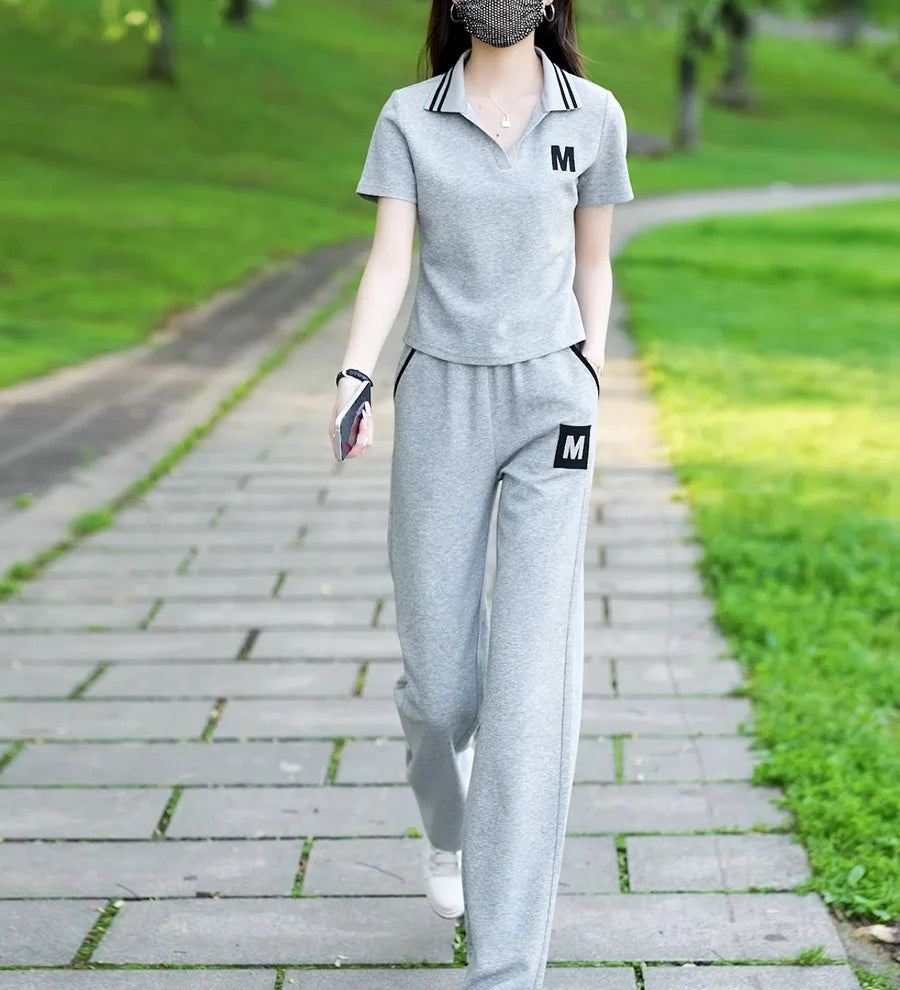 Conjunto de roupas esportivas casuais para verão feminino, calças largas, celebridade da moda na internet, moda nova, 2 peças
