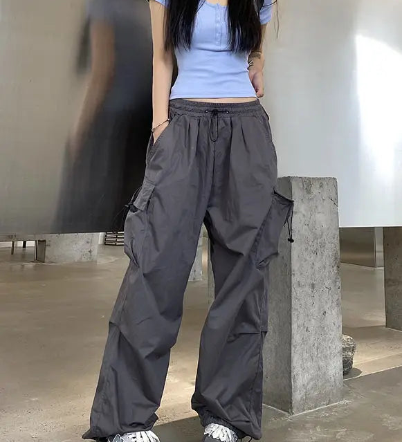 2025 mulheres casuais joggers calças de tecnologia sólida calças de cintura baixa cordão perna larga calças largas y2k streetwear oversize sweatpants