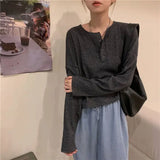Camisetas femininas de manga comprida, tops de algodão minimalistas, ajuste relaxado, tecido elástico de grandes dimensões, confortável, macio, diário, outono retrô