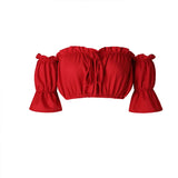 Tops curtos femininos 2024 verão lanterna manga sexy sem alças praia topos vermelho preto branco ruched colheita topo