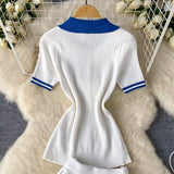 Conjuntos de Malha da Moda em 2 Peças para Mulheres, Roupas de Verão 2026, Top com Gola Polo e Saia Mini, Conjuntos Casuais de Vestido Tricotado