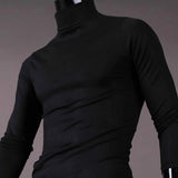 Camiseta básica de gola alta masculina, slim fit, gola alta, tops finos, moda casual, primavera, outono, primavera