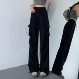 Calça de carga feminina calças de perna larga verão outono moda feminina cintura alta streetwear solto calças casuais calças retas