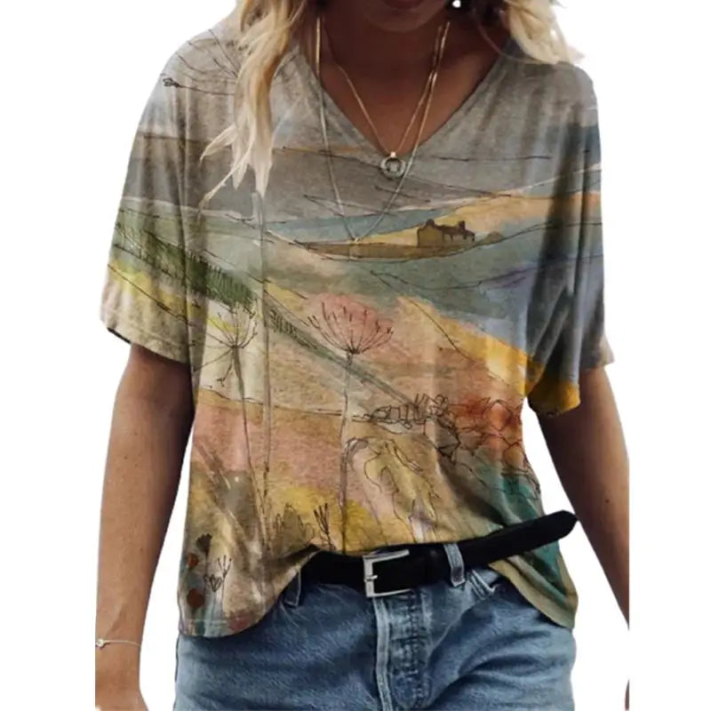 Camiseta feminina de grandes dimensões verão moda desenhada impressa casual manga curta pulôver confortável plus size camiseta roupa da moda