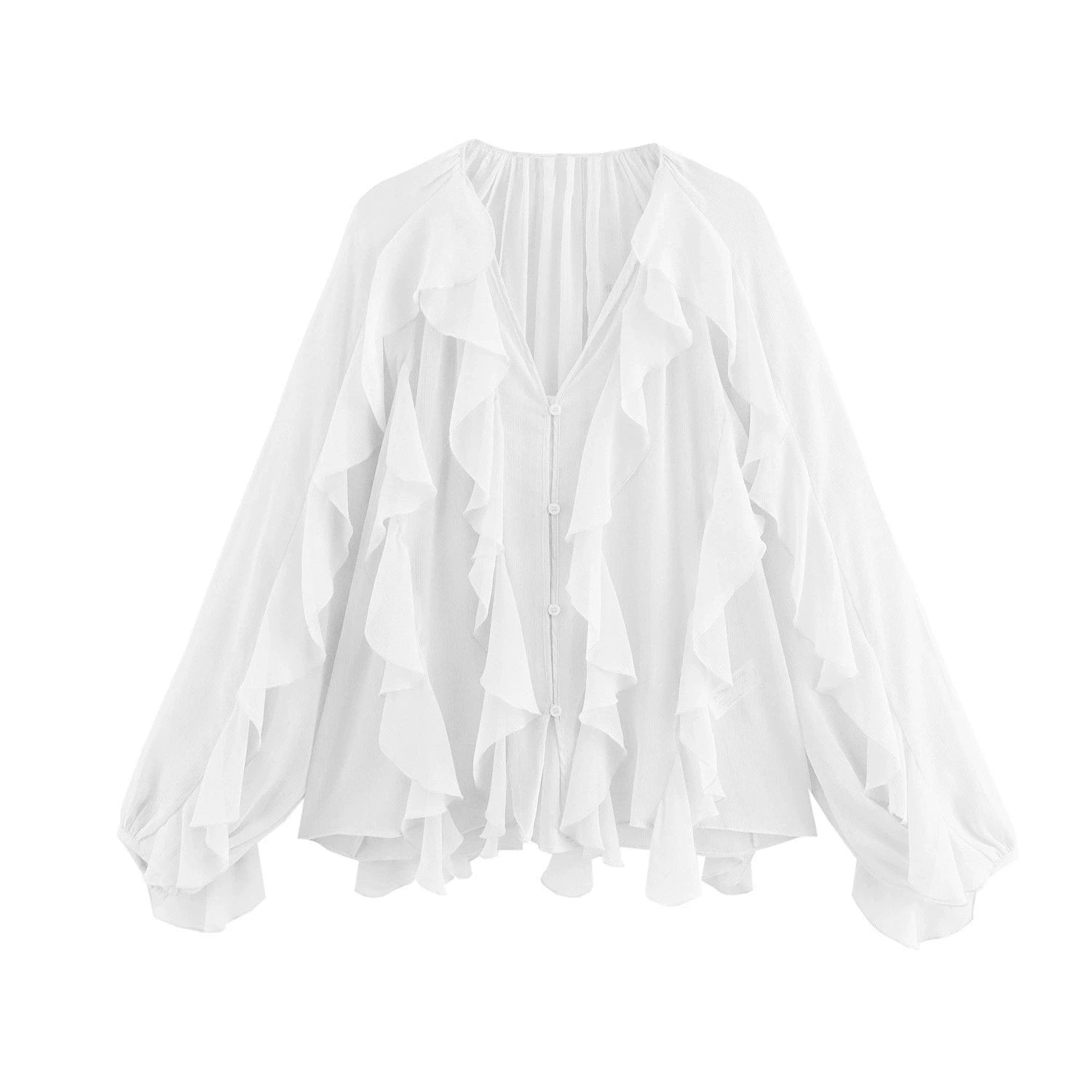 Chiffon t camisa babados blusas mangas compridas topo fino cor sólida estilo simples all-match casual vintage temperamento deslocamento