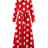 Elegante vestido longo com nó arco para mulheres, veste feminina, bolinhas para senhora, vestidos maxi casuais, manga