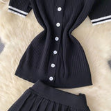 Conjuntos de Malha da Moda em 2 Peças para Mulheres, Roupas de Verão 2026, Top com Gola Polo e Saia Mini, Conjuntos Casuais de Vestido Tricotado