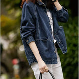 Jaqueta jeans para mulheres primavera outono outerwear mulher jean casaco liso azul 2025 modelos tendência vintage à venda recém chegados em