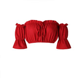 Tops curtos femininos 2024 verão lanterna manga sexy sem alças praia topos vermelho preto branco ruched colheita topo