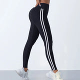 Leggings de yoga mulheres listrado magro calças esportivas cintura alta hip levantamento casul collants treino correndo elástico ginásio leggings